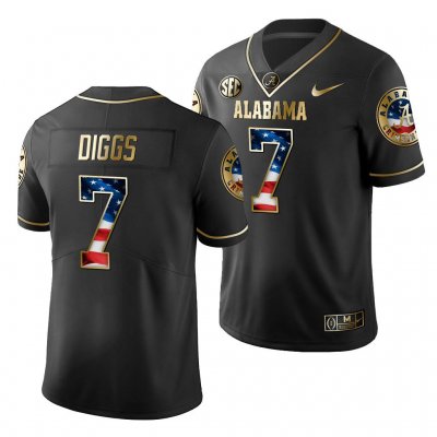 Men's Alabama Crimson Tide #7 Trevon Diggs 2019 Stars and Stripes Black Golden Limited Edition NCAA College Football Jersey 2403SRCO3